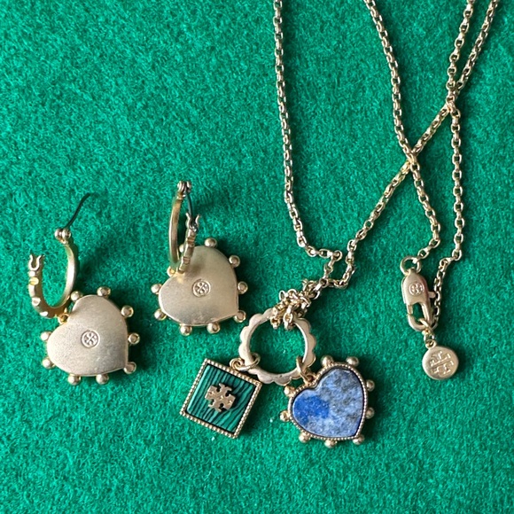 Tory Burch Gold and Blue Heart Jewelry Set (chain 19” inch ) - Picture 4 of 7